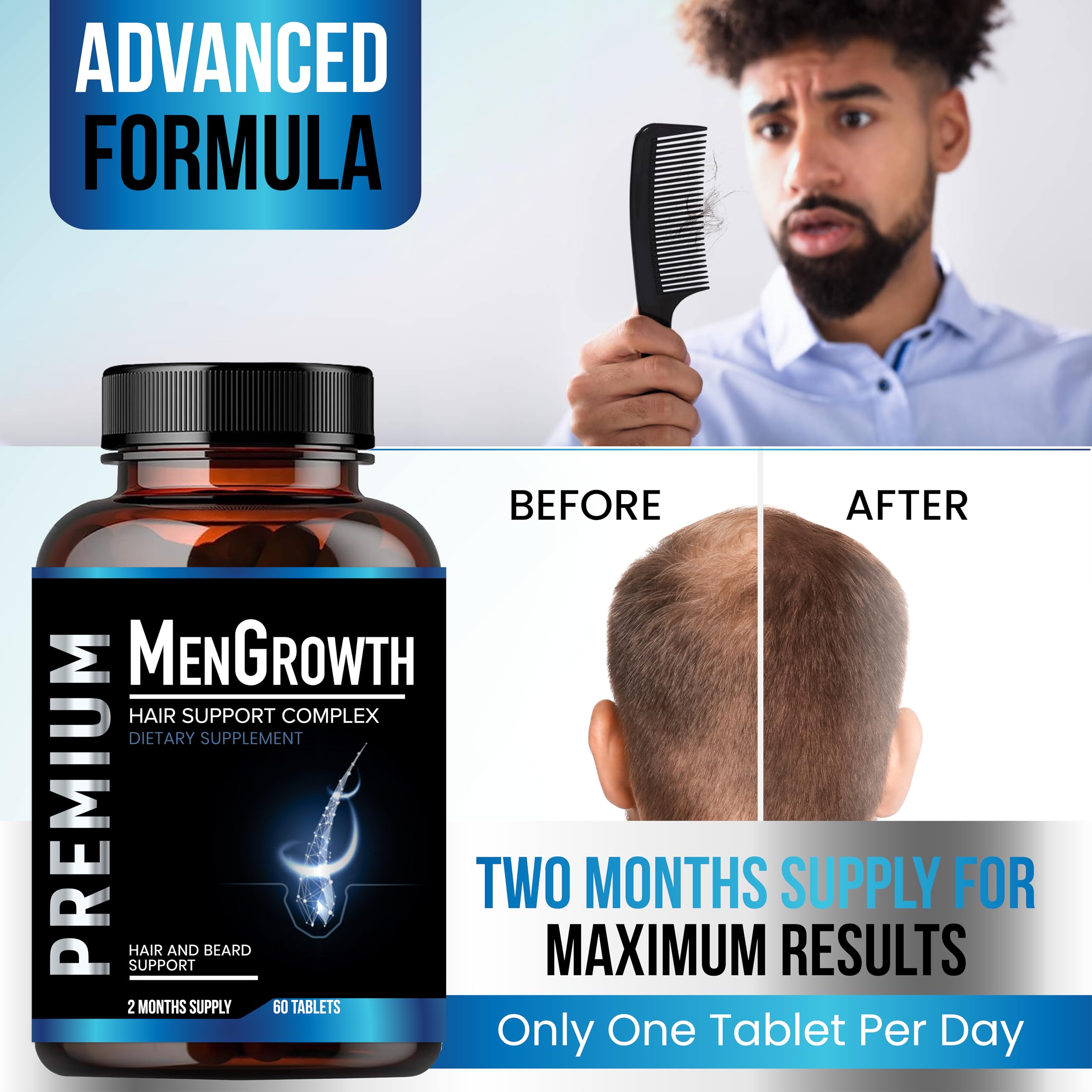 NutraPro Men Growth: uso diario de cápsulas para apoyo capilar.