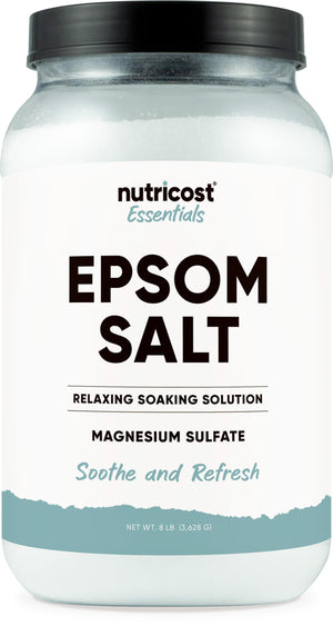 Nutricost Essentials Epsom Salt: bote de 8 lb para un baño relajante diario