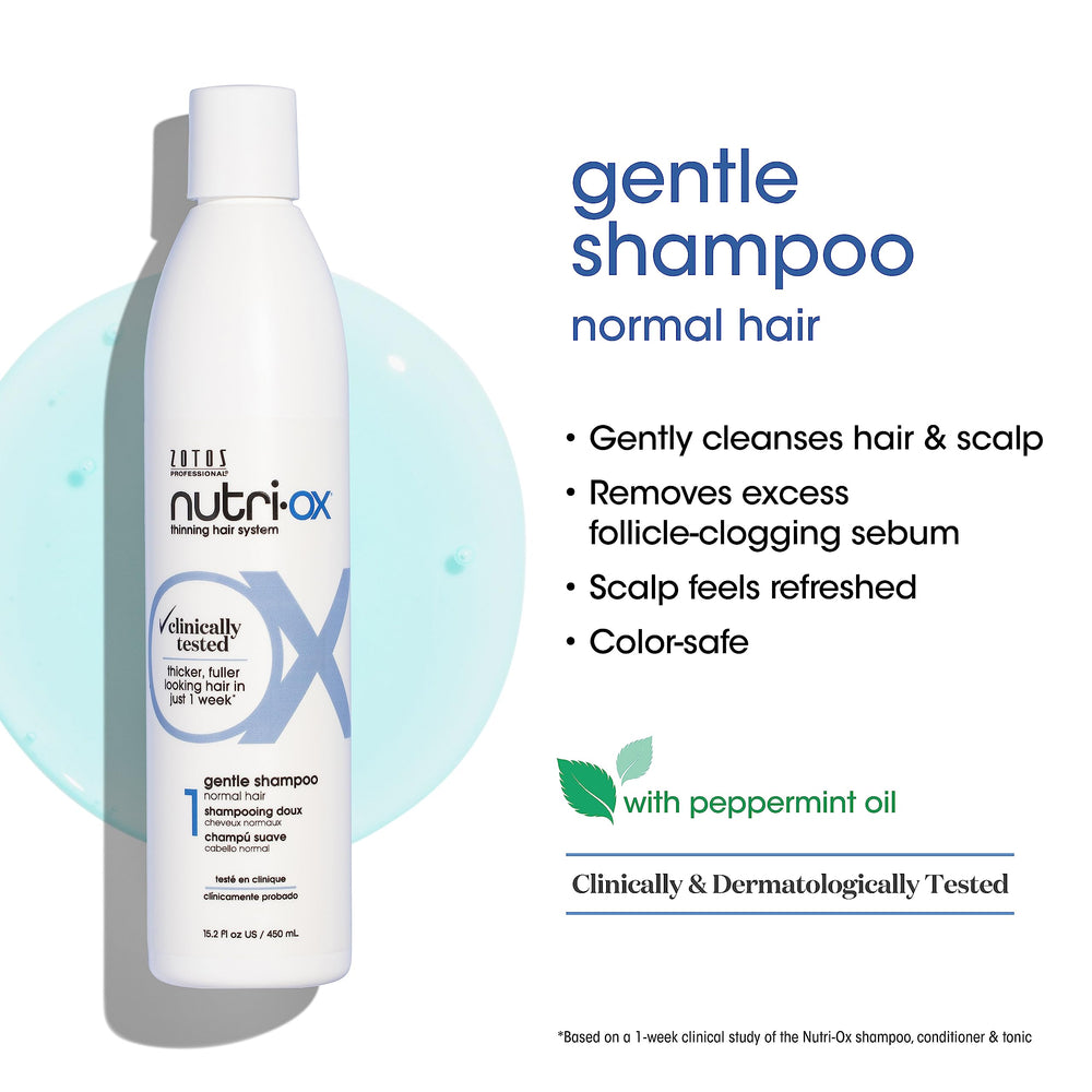 NUTRI-OX Champú Suave: aplicación en espuma, limpieza ligera para cabello fino.