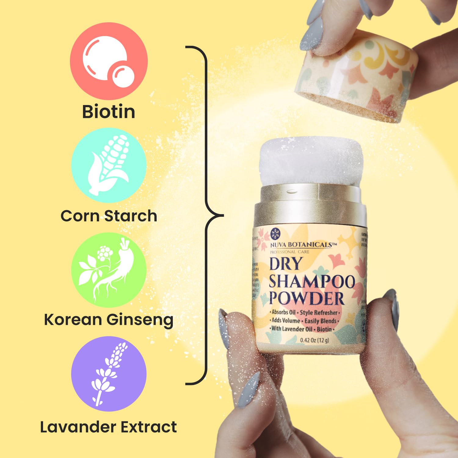 Nuva Botanicals champú seco tamaño viaje compacto para retoques rápidos