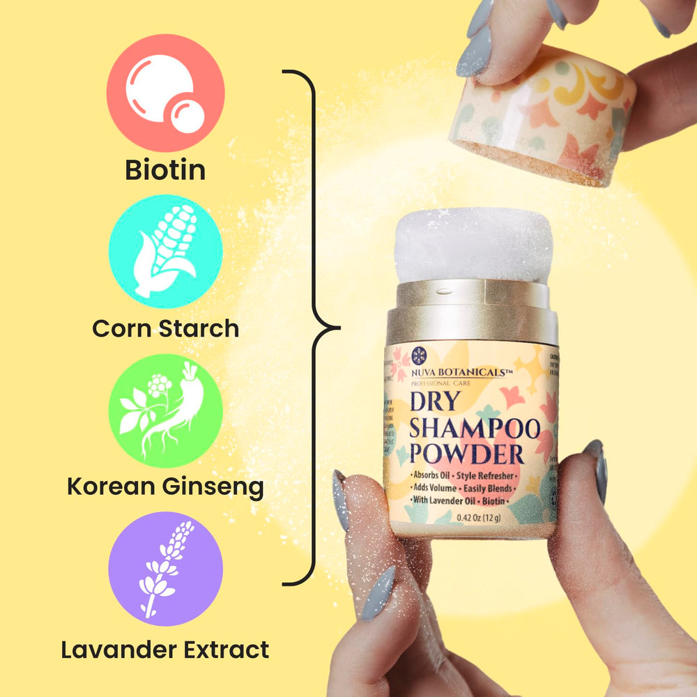 Nuva Botanicals champú seco tamaño viaje compacto para retoques rápidos