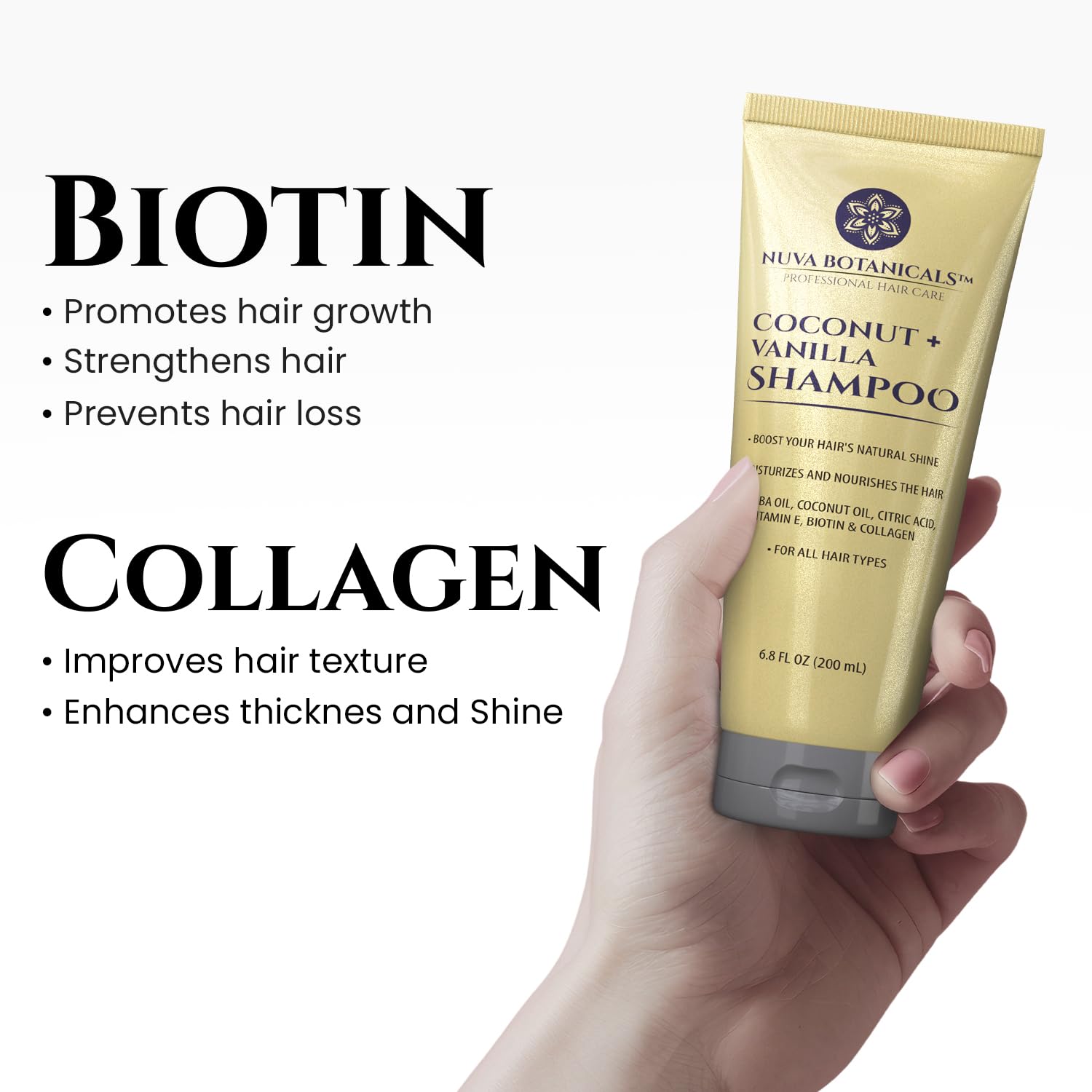 Nuva Botanicals Acondicionador Coco-Vainilla en botella, brillo y manejabilidad