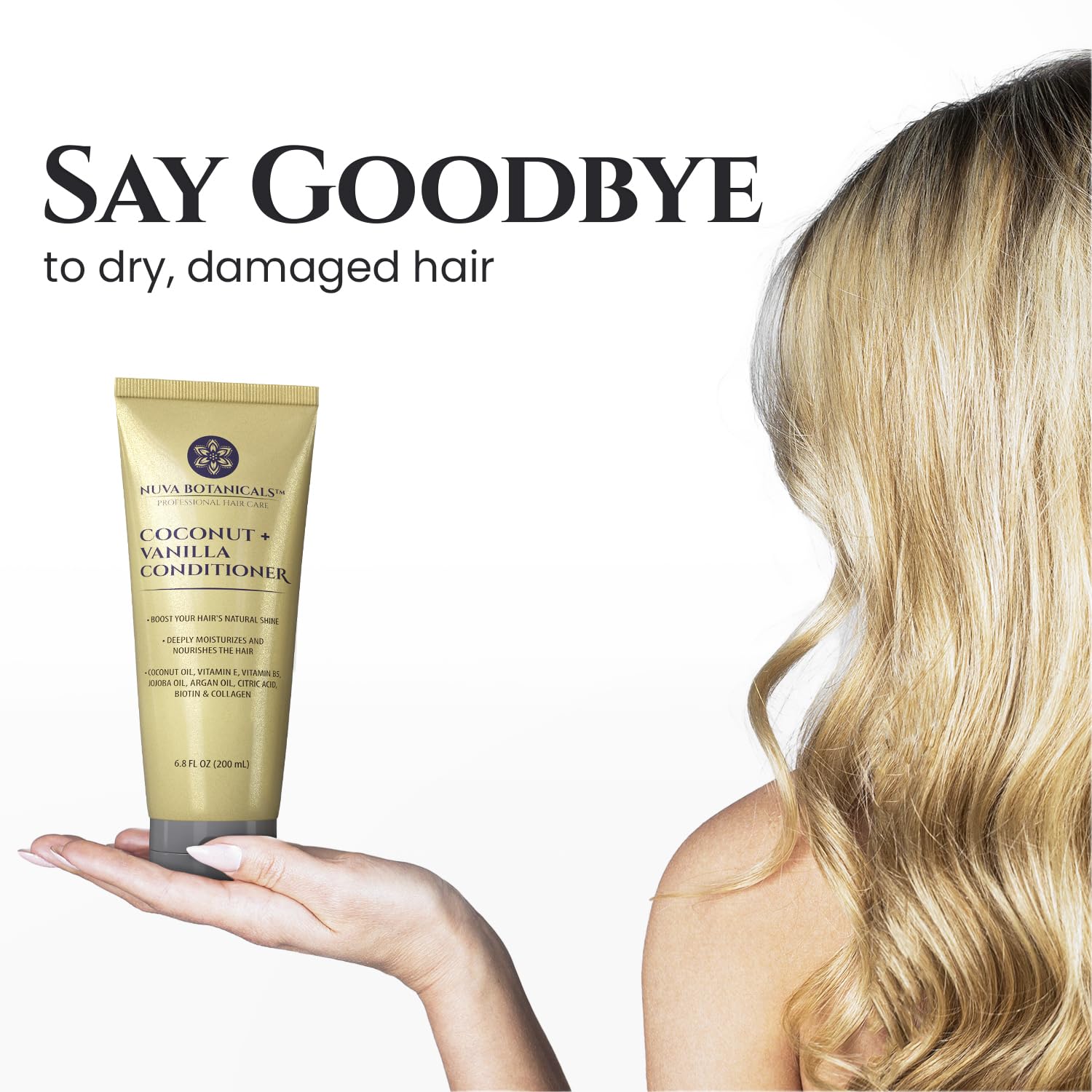 Nuva Botanicals Cabello húmedo tras lavado, preparado para peinar con hidratación