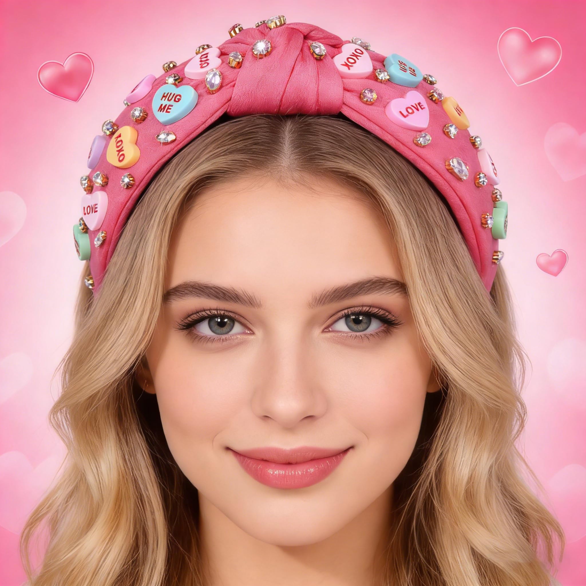 NVENF diadema corazón-cristal rosa añade brillo suave