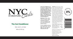 NYC Curls Acondicionador, detalle de aloe y jengibre para hidratación suave.