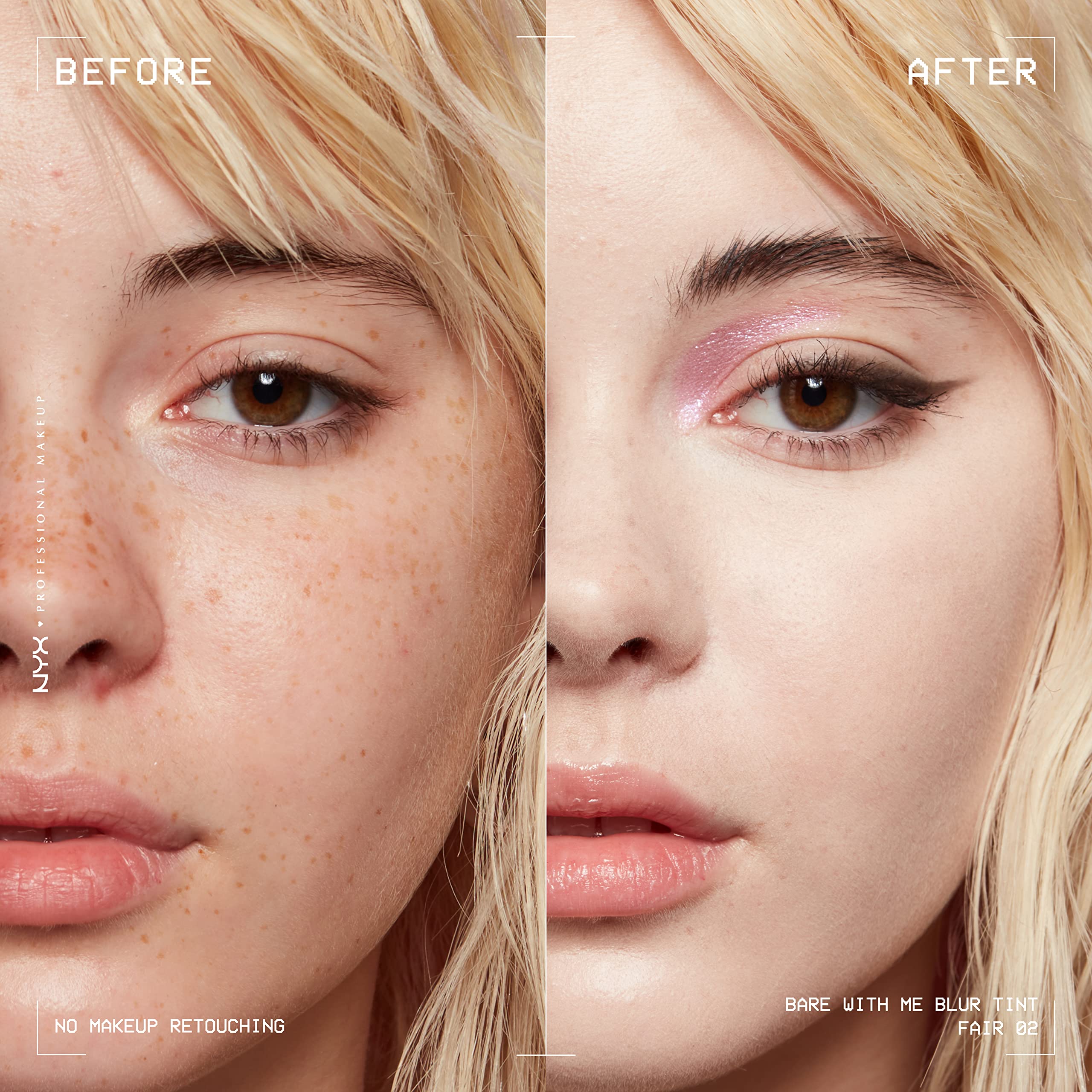 Difumina poros con NYX Bare With Me Blur Tint Foundation para tono uniforme.