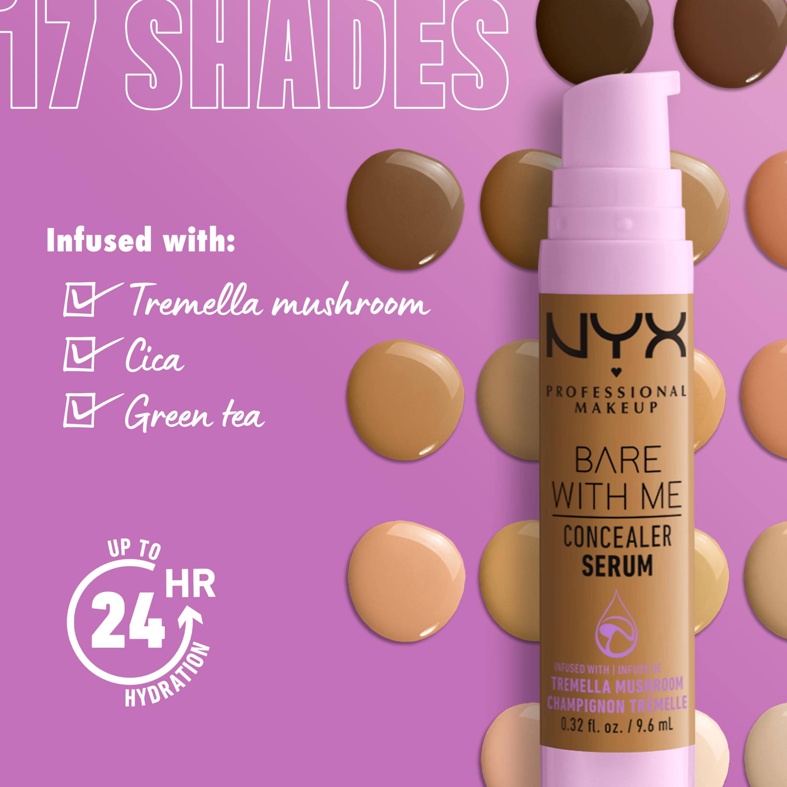 Hidratación de 24 horas con NYX Bare With Me Concealer Serum.