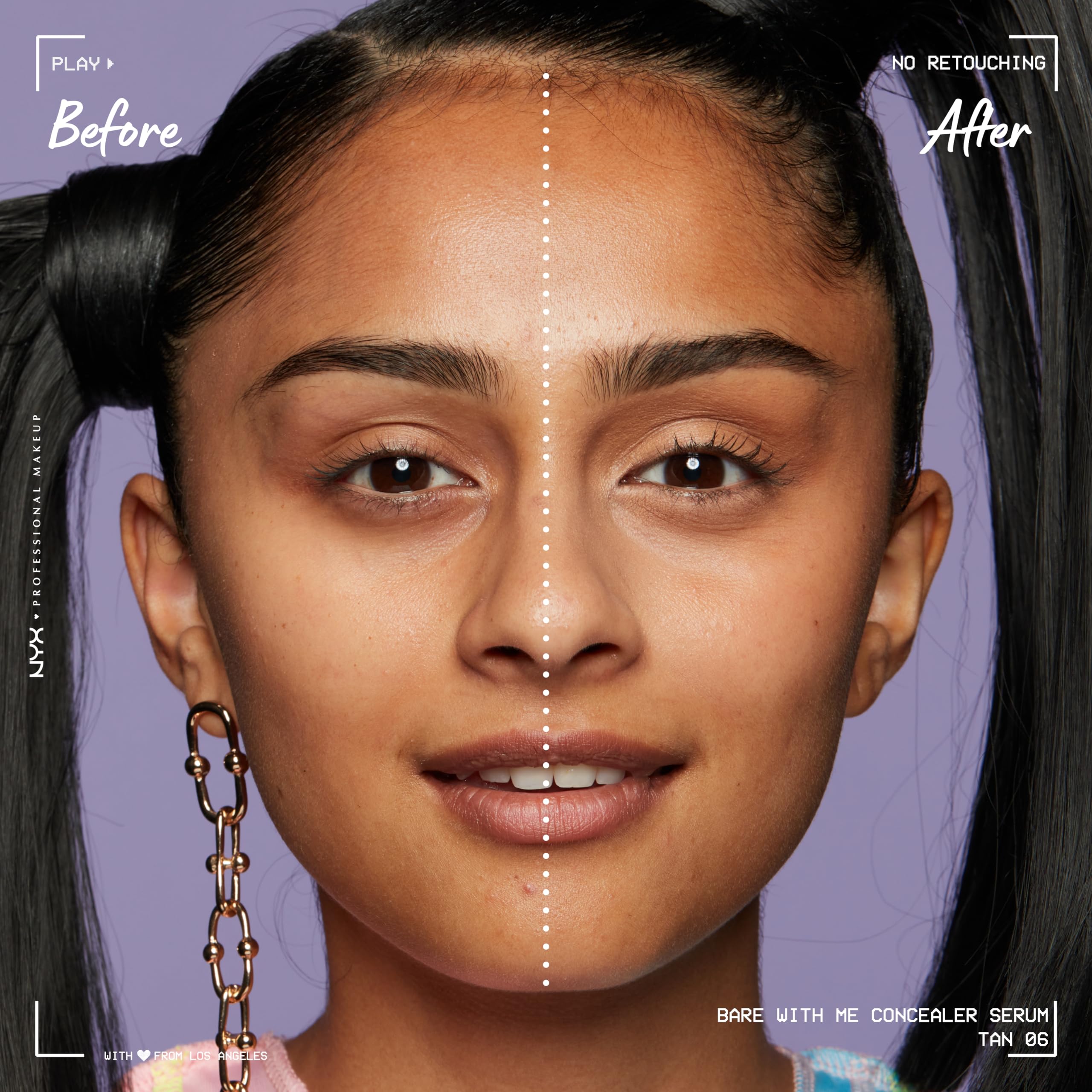 Tono Tan de NYX Bare With Me Concealer Serum para un aspecto uniforme.