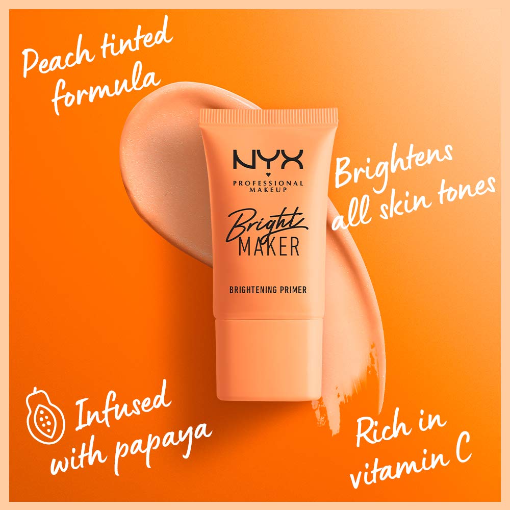 NYX Professional Makeup primer iluminador tono melocotón para piel radiante.