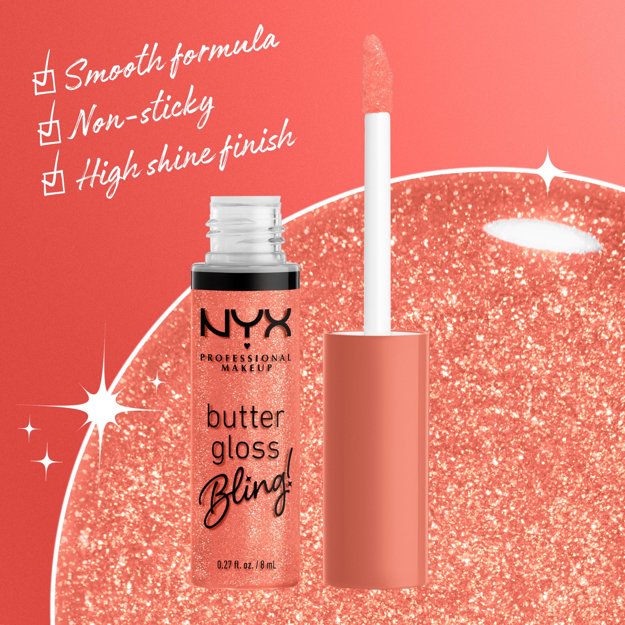 Aplicador incluido facilita aplicar NYX Butter Gloss Bling con precisión.