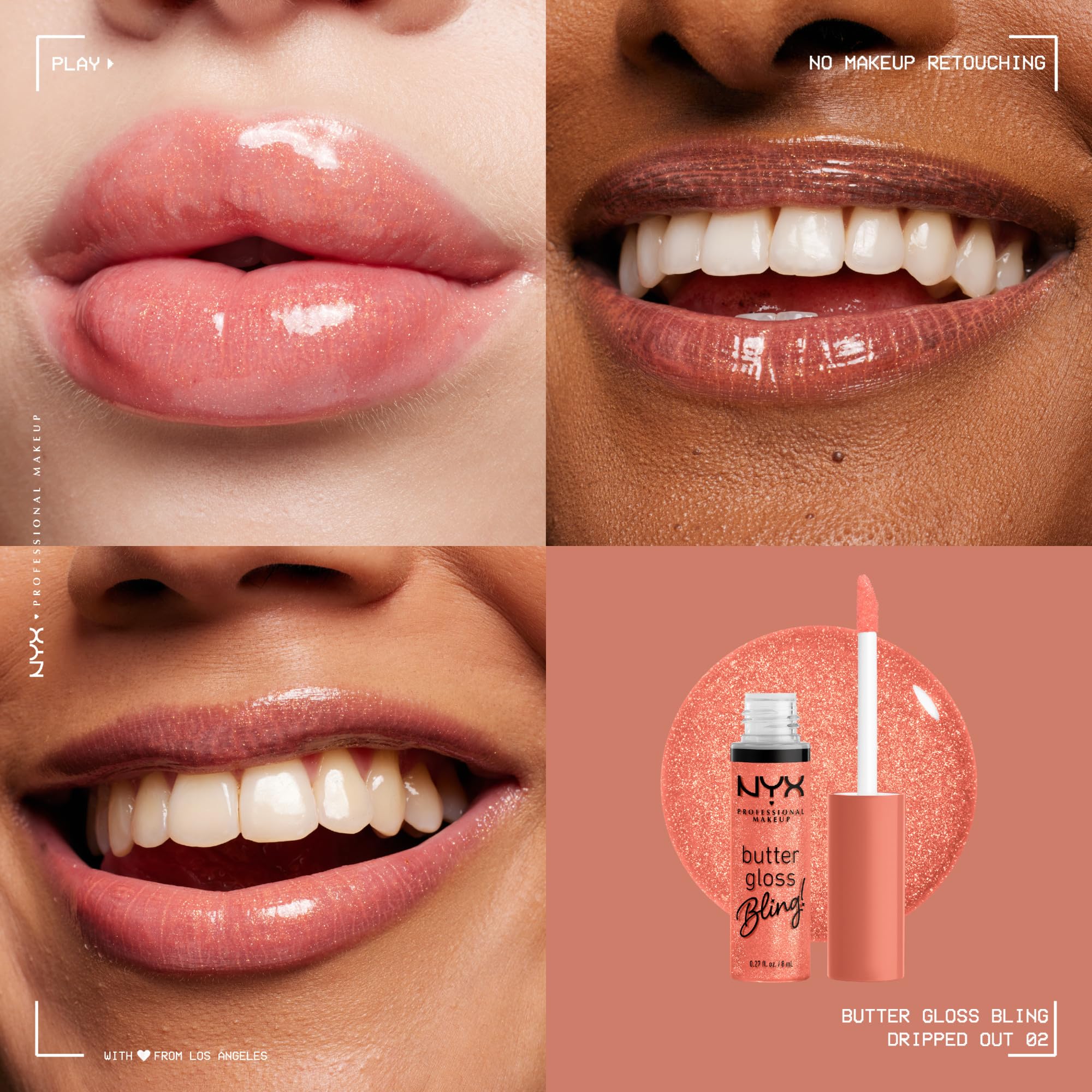 NYX Butter Gloss Bling tiene textura cremosa que facilita una aplicación uniforme.