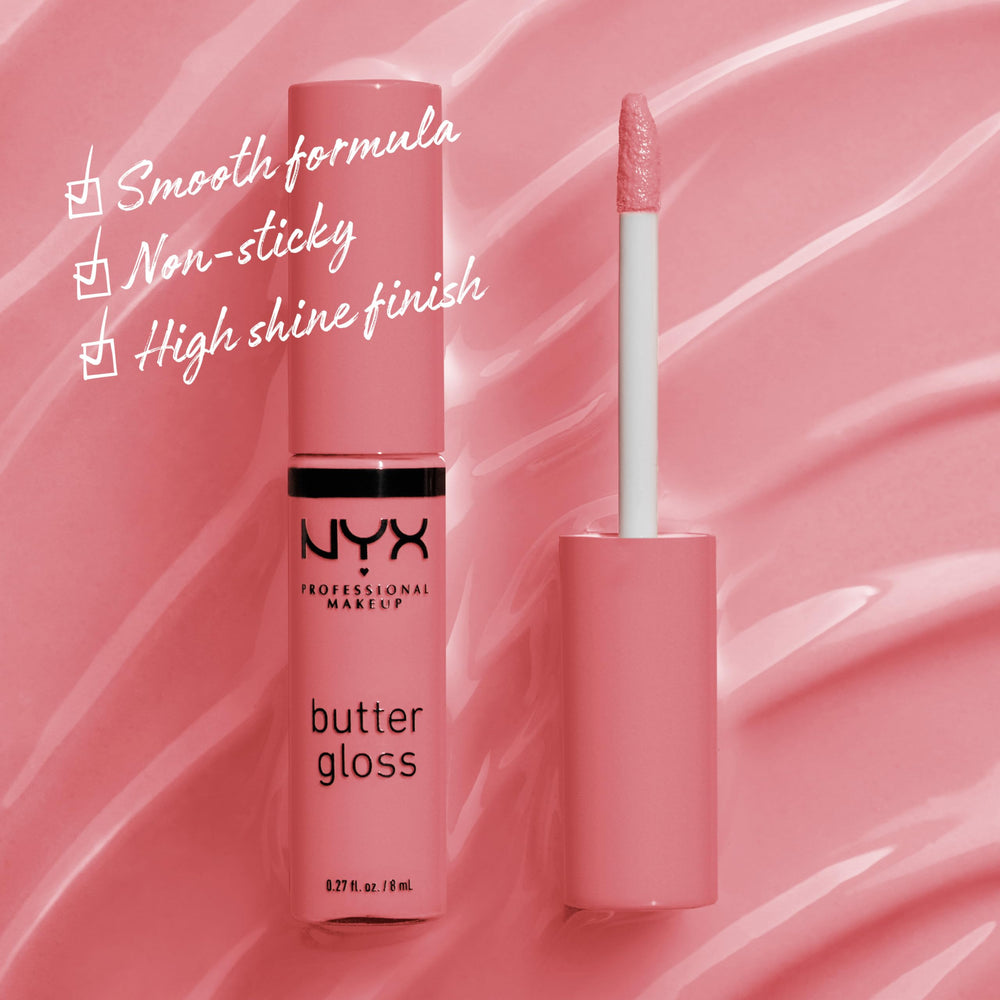 NYX Butter Gloss Brillo No Pegajoso: labios confortables y acabado suave.