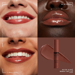 Brillo no pegajoso de NYX Butter Gloss Brown Sugar mantiene labios lisos