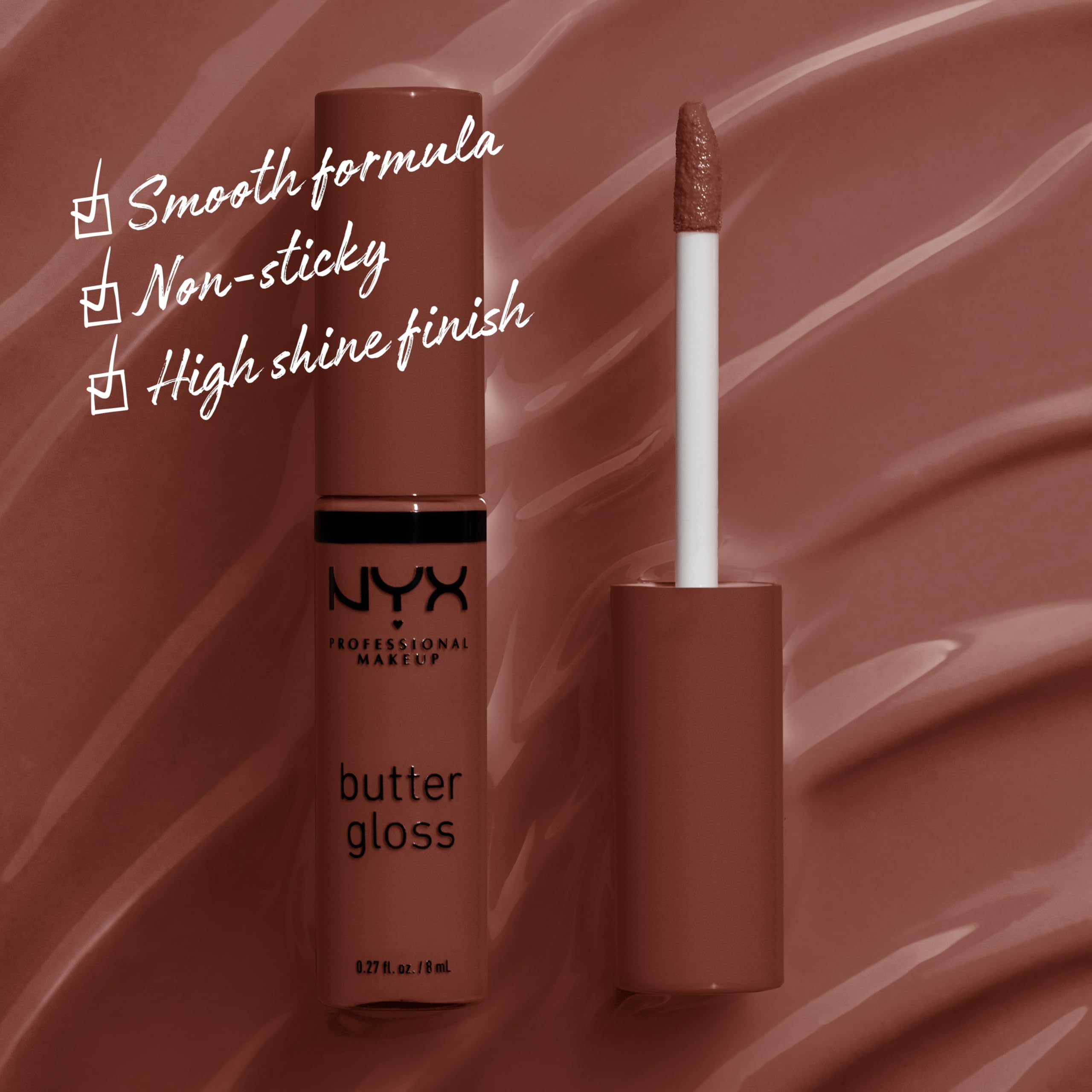 Textura cremosa de NYX Butter Gloss Brown Sugar para comodidad diaria