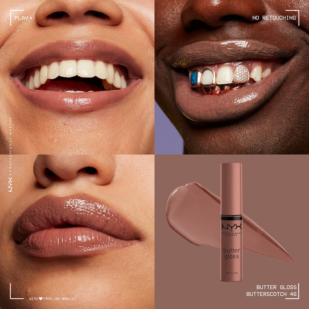 NYX Butter Gloss Spiked Toffee, acabado cremoso y labios besables