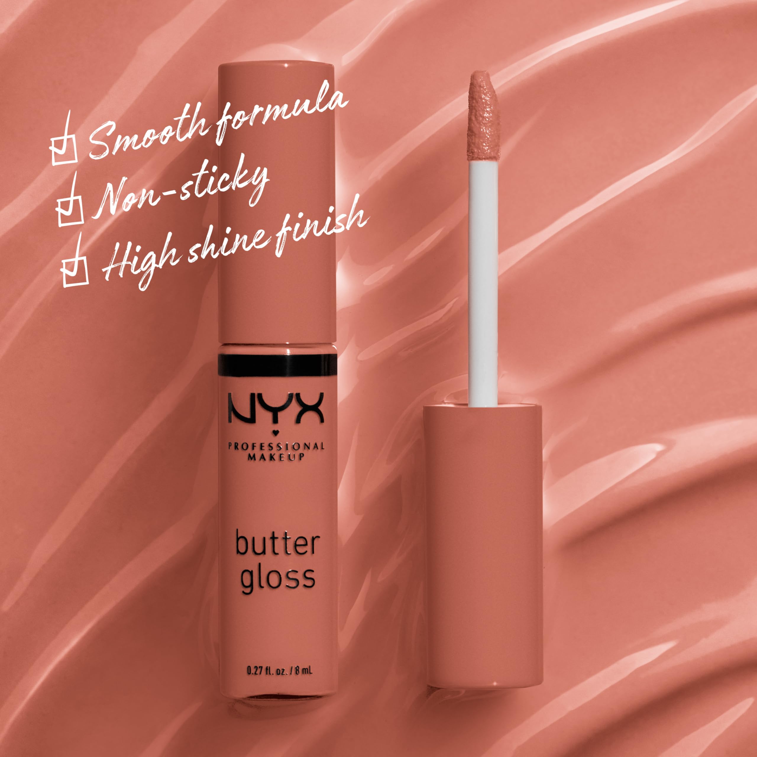 NYX Butter Gloss Brown Sugar, aplicación Sugar High suave y no pegajosa