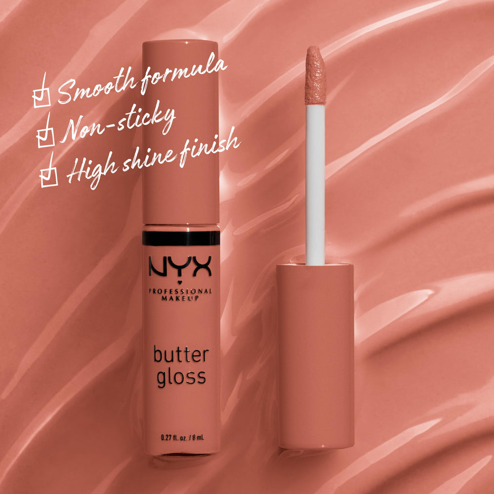 NYX Butter Gloss Brown Sugar, aplicación Sugar High suave y no pegajosa