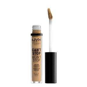 NYX Concealer Can't Stop Won't Stop: envase y diseño, cobertura duradera.