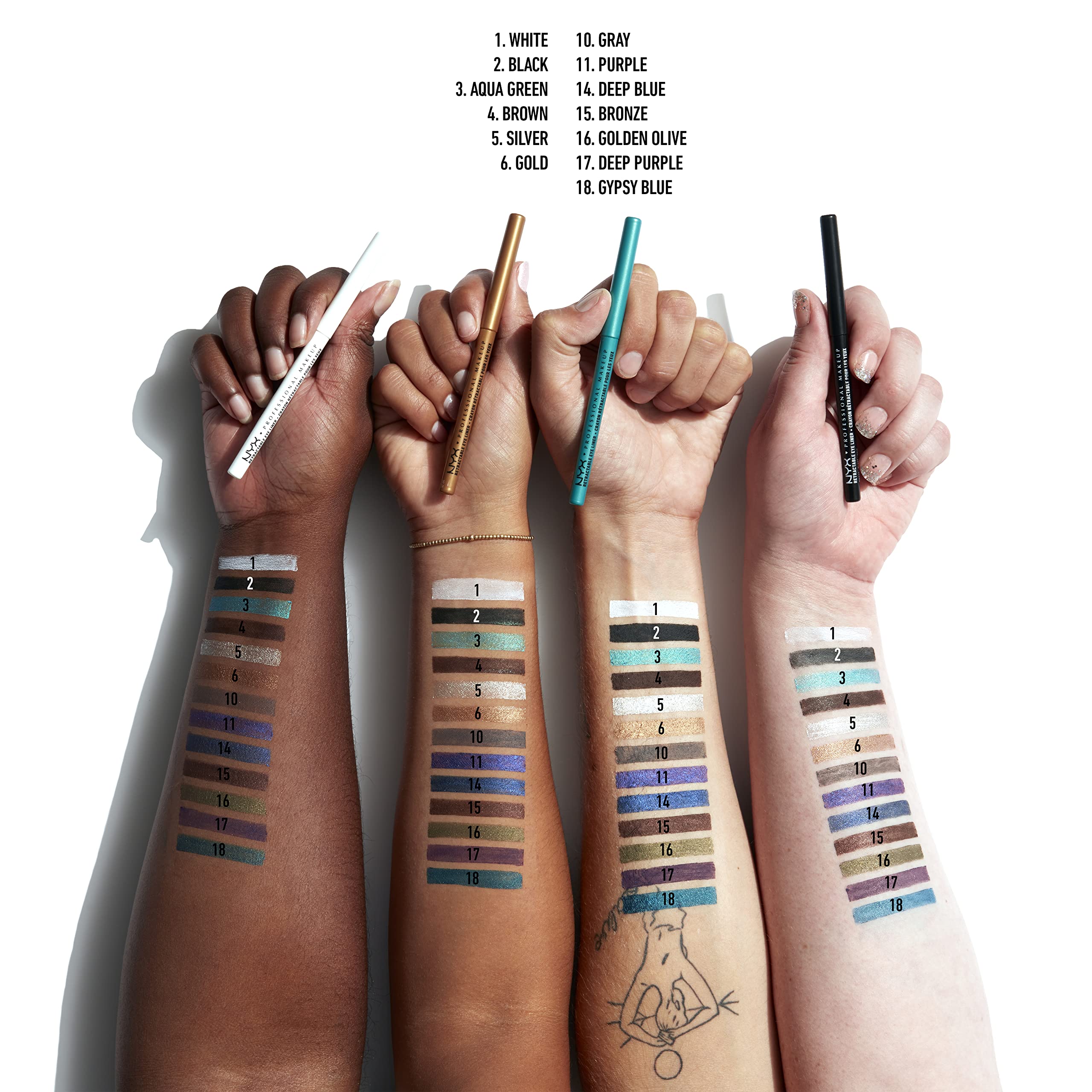 NYX Professional Makeup delineador mecánico dorado, retráctil y práctico para uso diario.