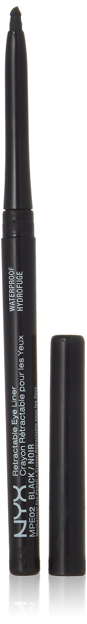 Delineador retráctil NYX impermeable en negro para definición de ojos duradera.