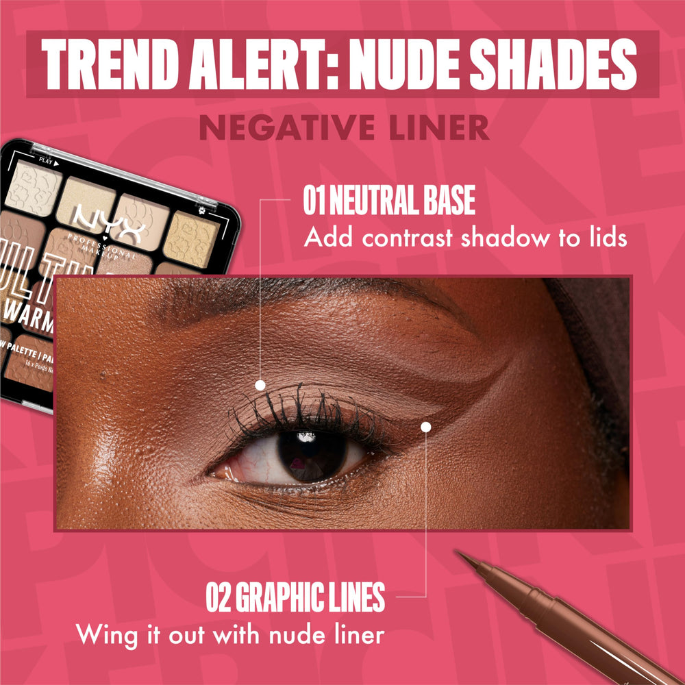 NYX Epic Ink Liner: Efecto ojo gatuno definido, presiona ligeramente para trazo más ancho en la esquina.