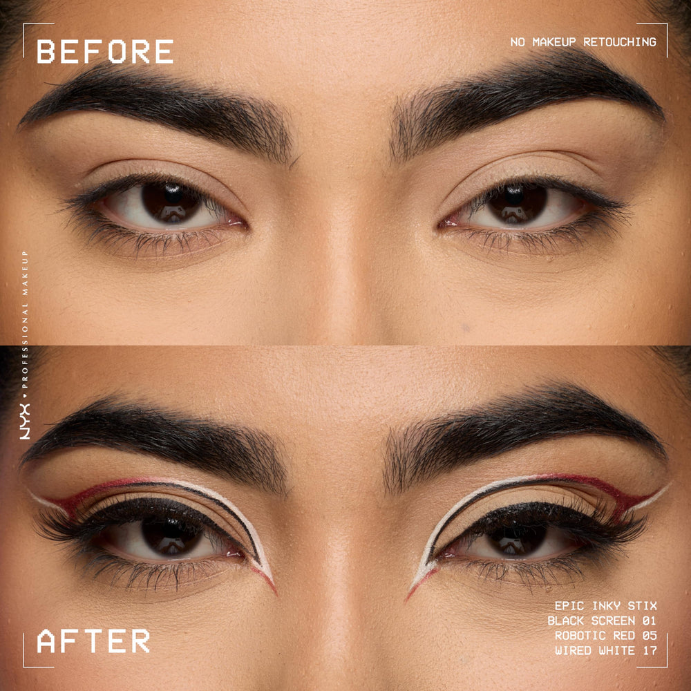 Efecto metalizado turquesa de NYX Epic Inky Stix para looks nocturnos.