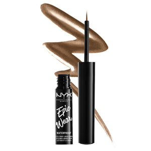 Delineador líquido metálico NYX Epic Wear con brocha precisa para trazos finos.