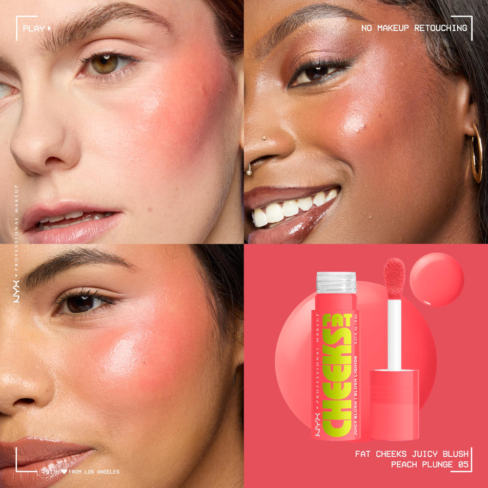 Textura jugosa de NYX Fat Cheeks Blush que se funde con la piel.
