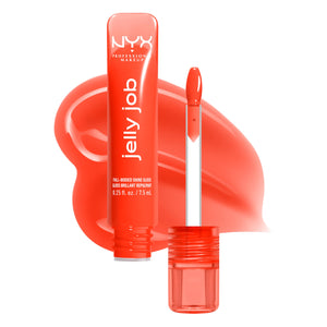 NYX Jelly Job labios brillo-glaseado, acabado espejado y volumen visible.