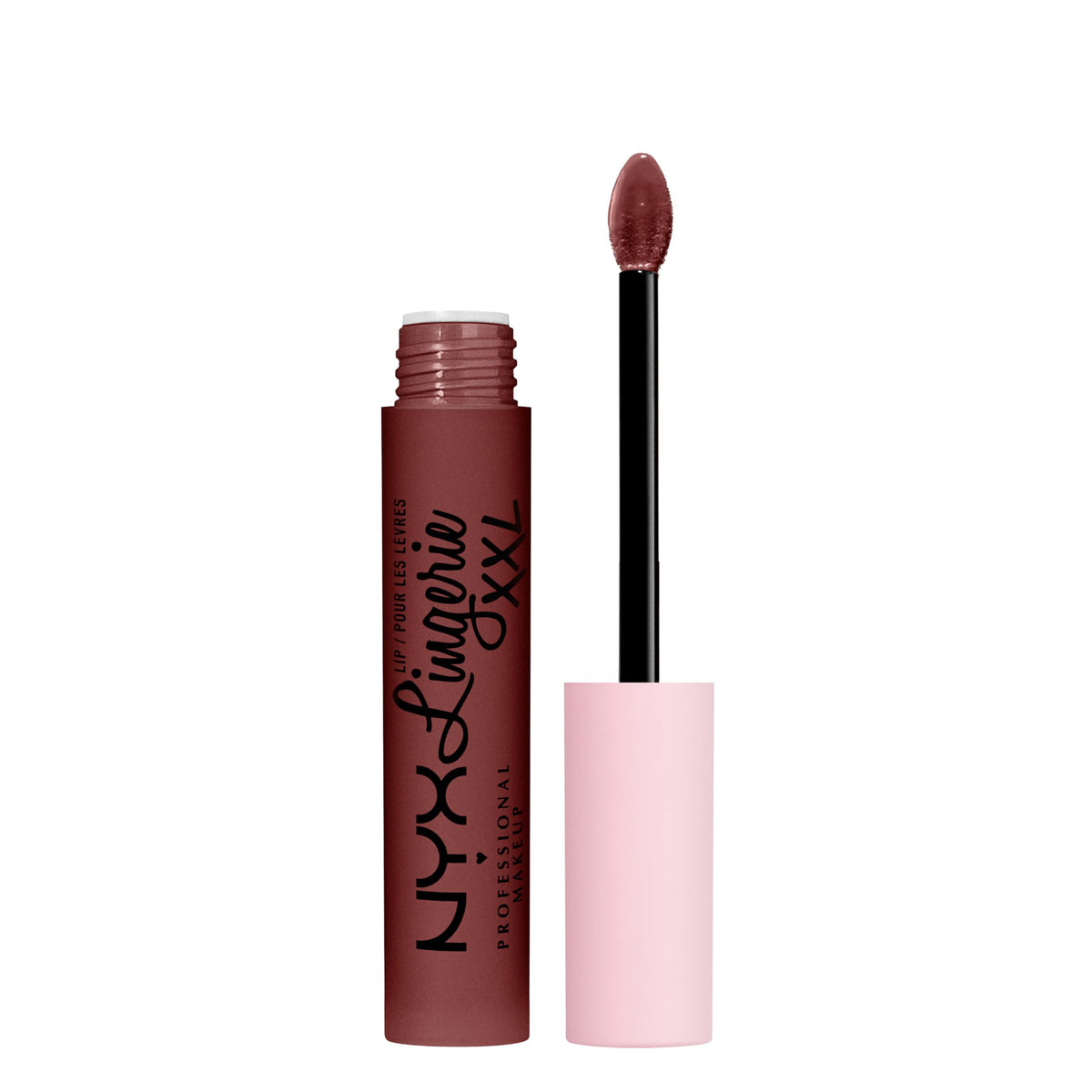 Labial NYX XXL Mate Marrón chocolate profundo, acabado mate suave y duradero.