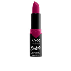 Labial NYX mate aterciopelado tono fucsia dulce para realzar labios.