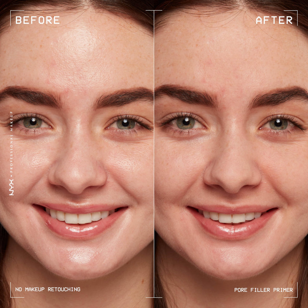 NYX Pore Filler aplicación en rostro suaviza poros antes de la base.