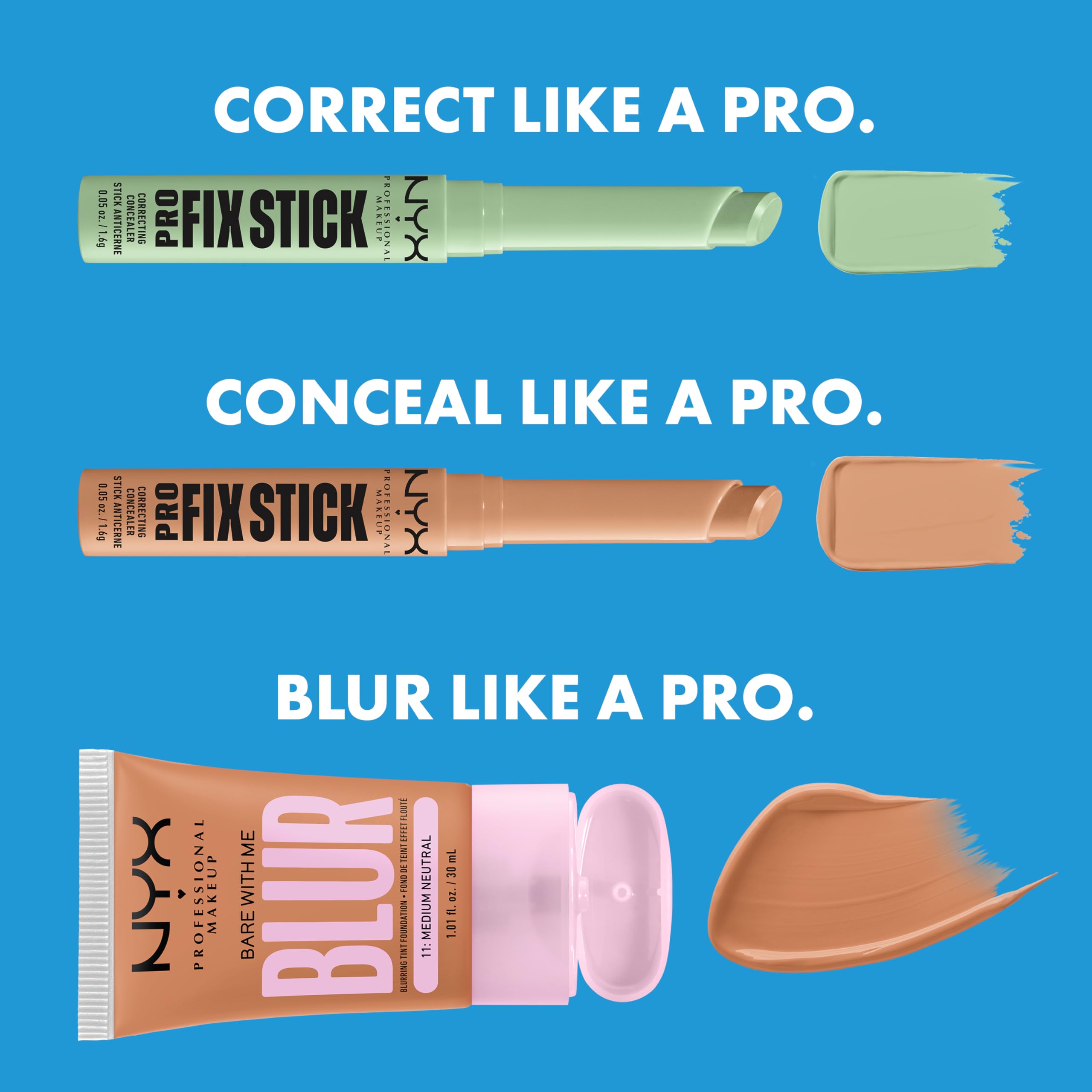 NYX Pro Fix cobertura media, acabado natural.