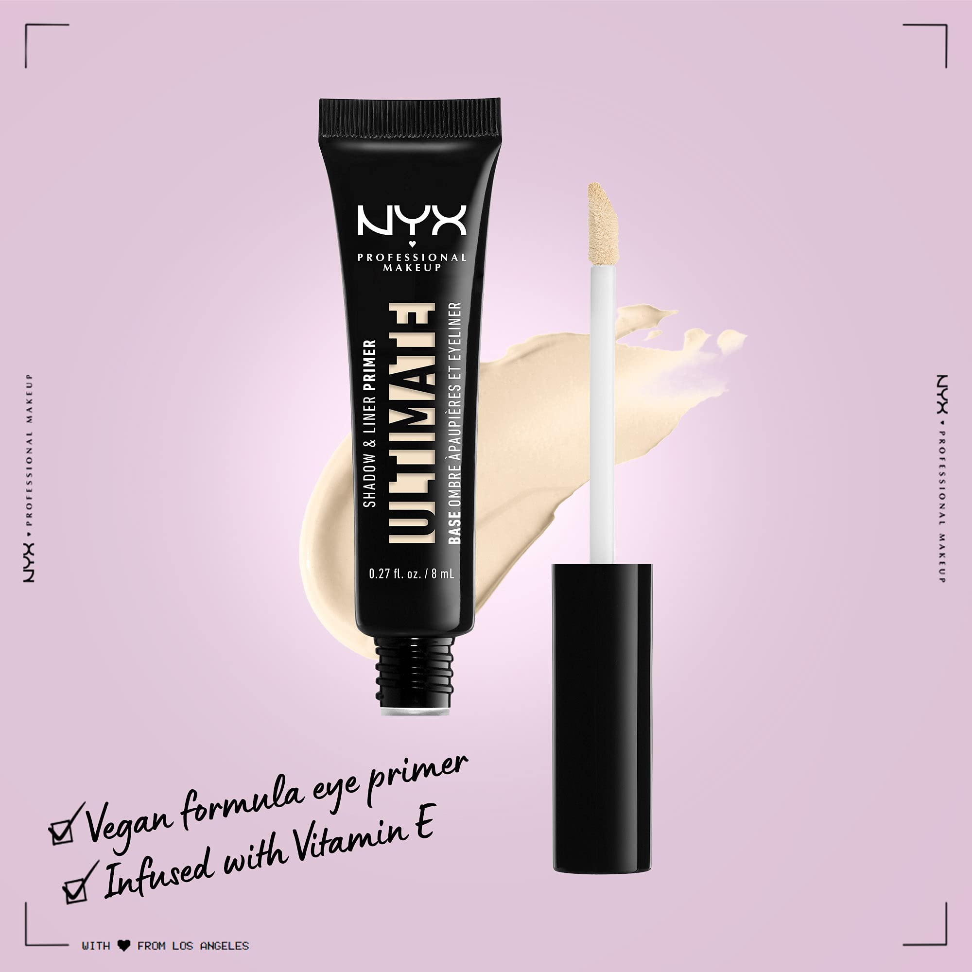 NYX Ultimate Shadow & Liner Primer con aplicador doe-foot suave para aplicación uniforme.