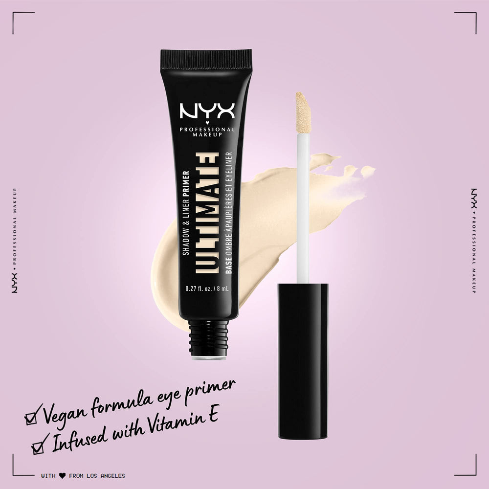 NYX Ultimate Shadow & Liner Primer con aplicador doe-foot suave para aplicación uniforme.