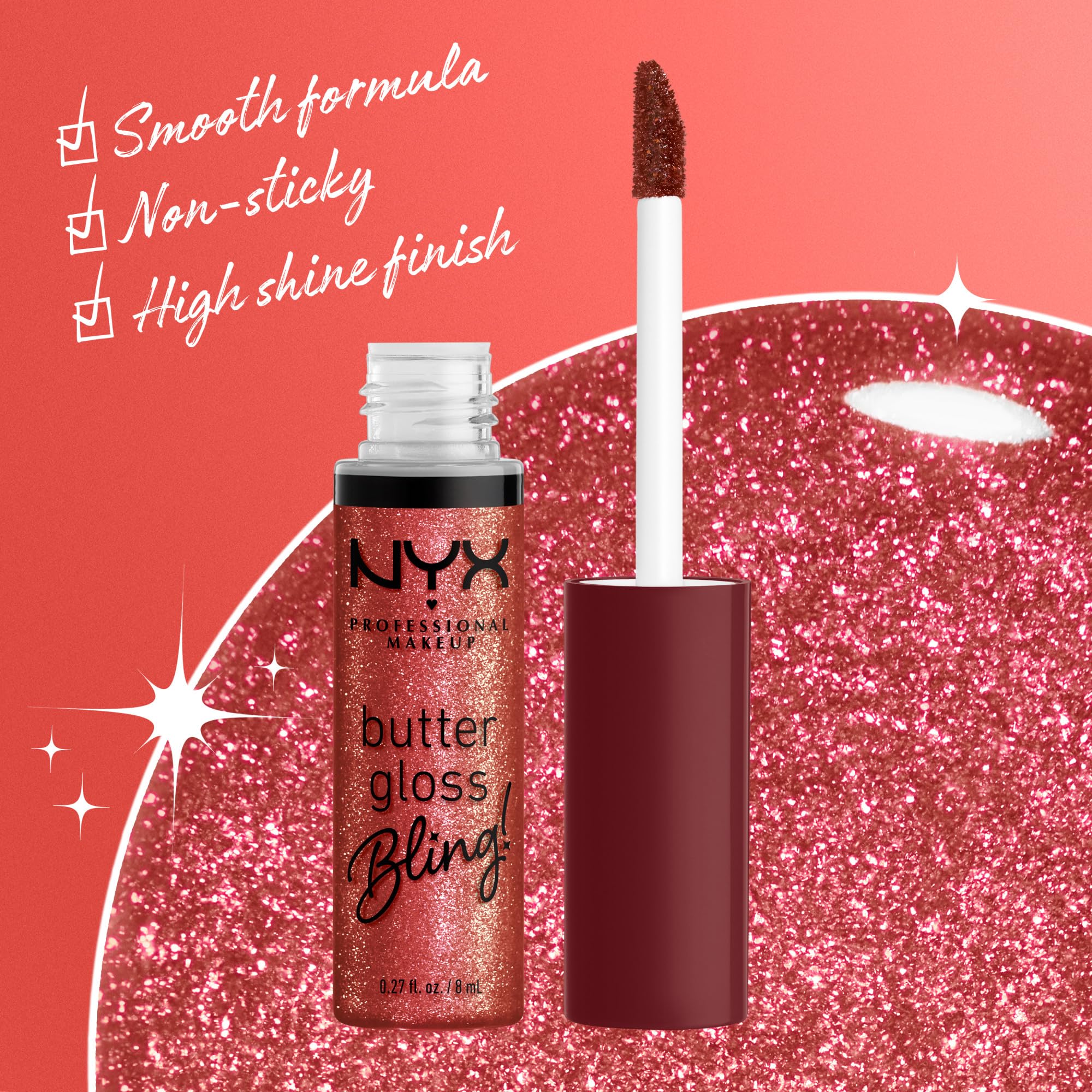 Primer plano de labios con brillo joya NYX Bling.