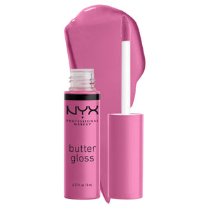 NYX PROFESSIONAL MAKEUP Butter Gloss Merengue muestra textura satinada y brillo suave.