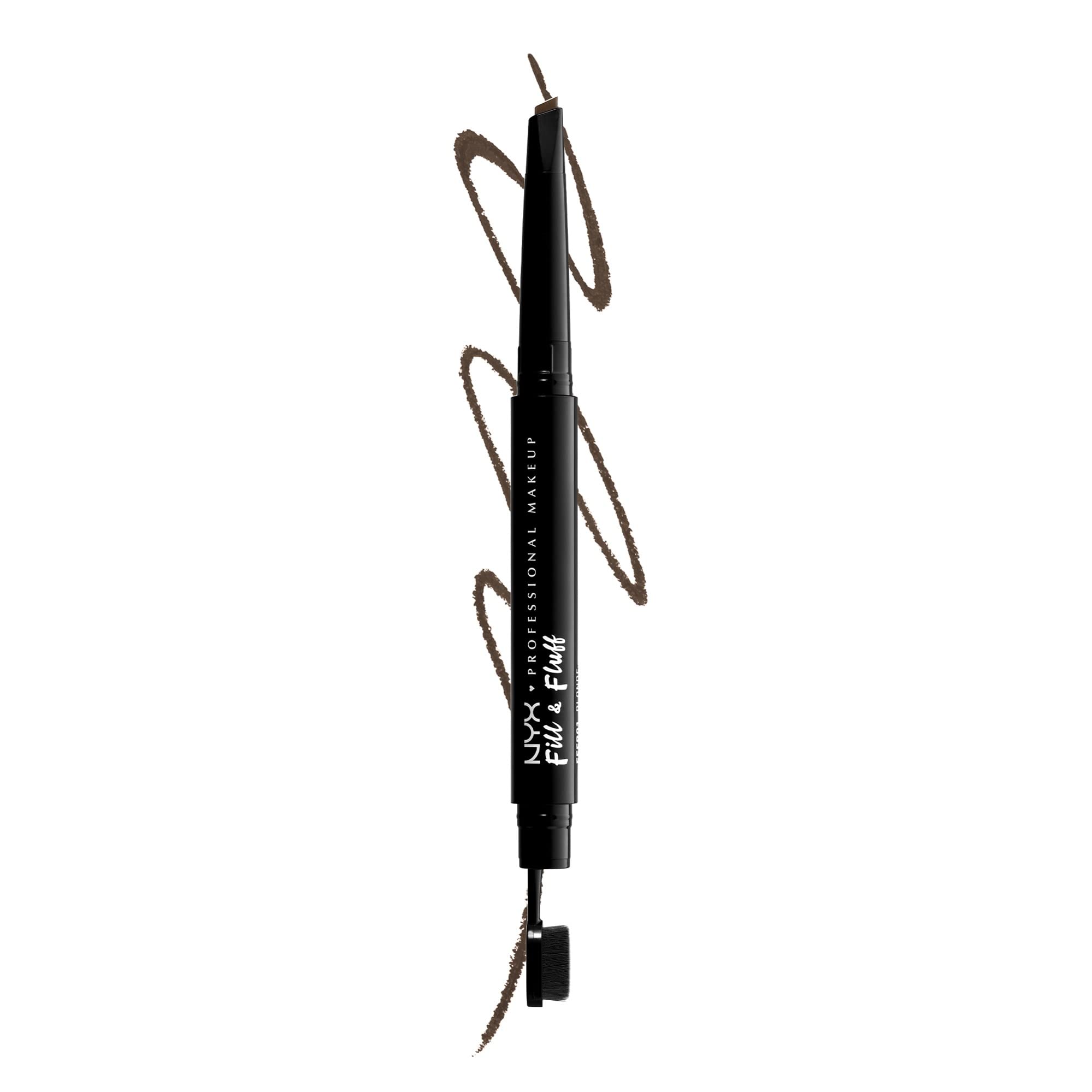 NYX Professional Makeup: ceja definida con pomada y lápiz marrón ceniza, acabado suave.