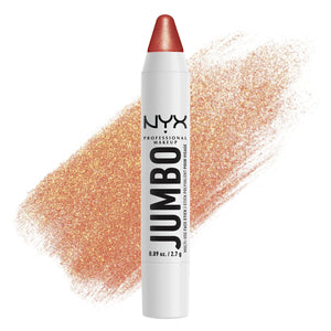 NYX Jumbo Multi-Use Face Sticks resaltador perlado limón-merengue aplicado en la mejilla para brillo suave