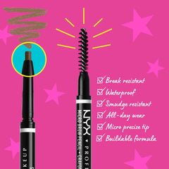 Lápiz de cejas NYX con trazo fino para un acabado natural.