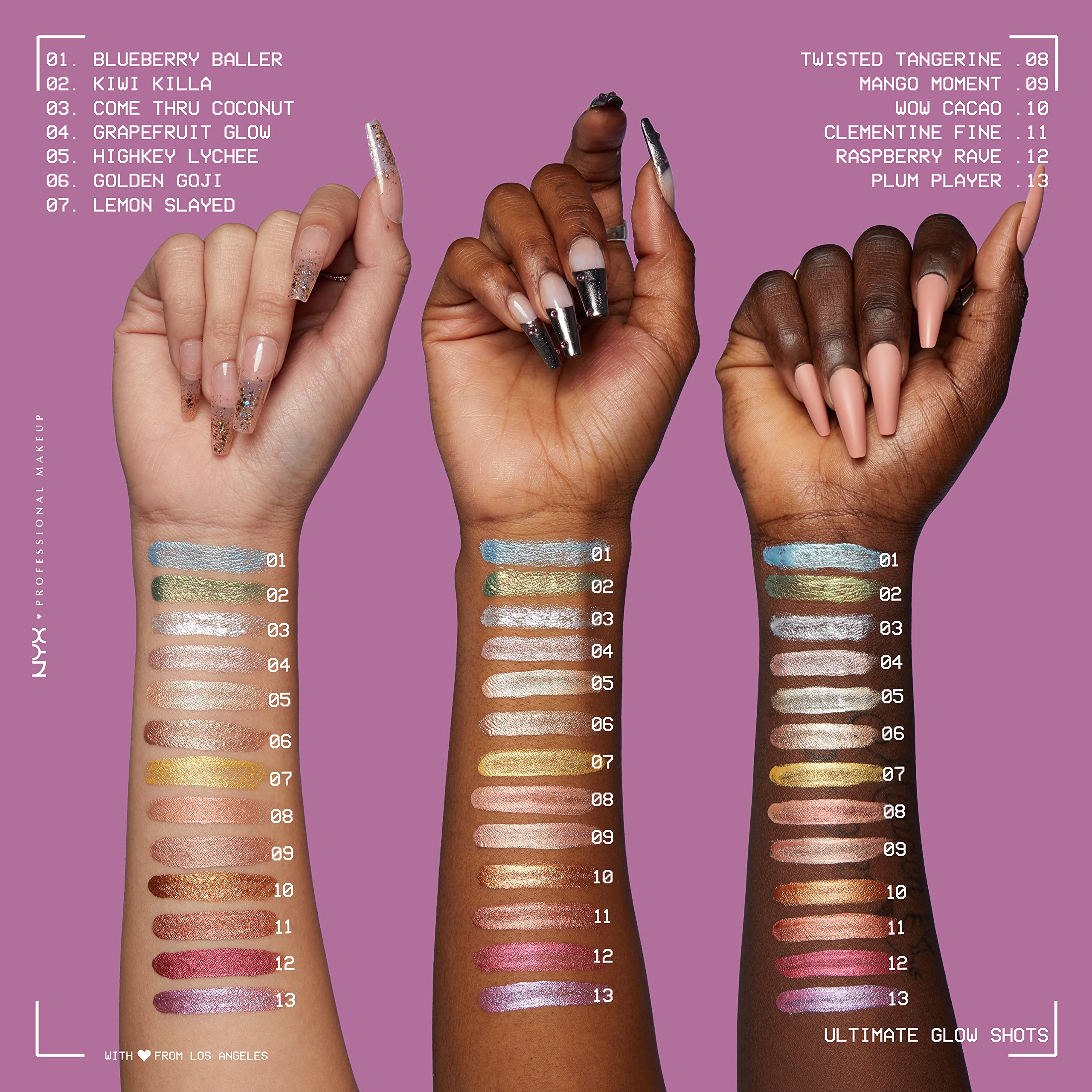 NYX Ultimate Glow Shots aplicación dura hasta 12 horas.