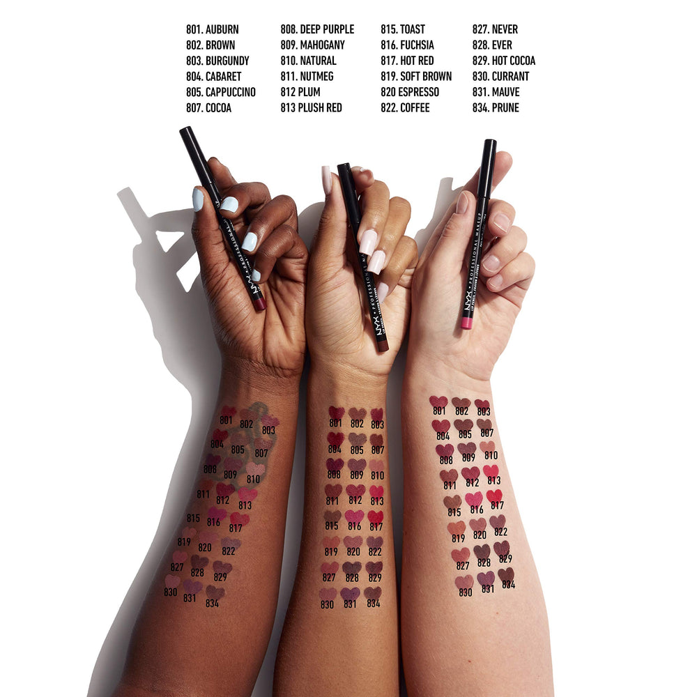 NYX Slim Lip Pencil pigmento rojo intenso para un look audaz.