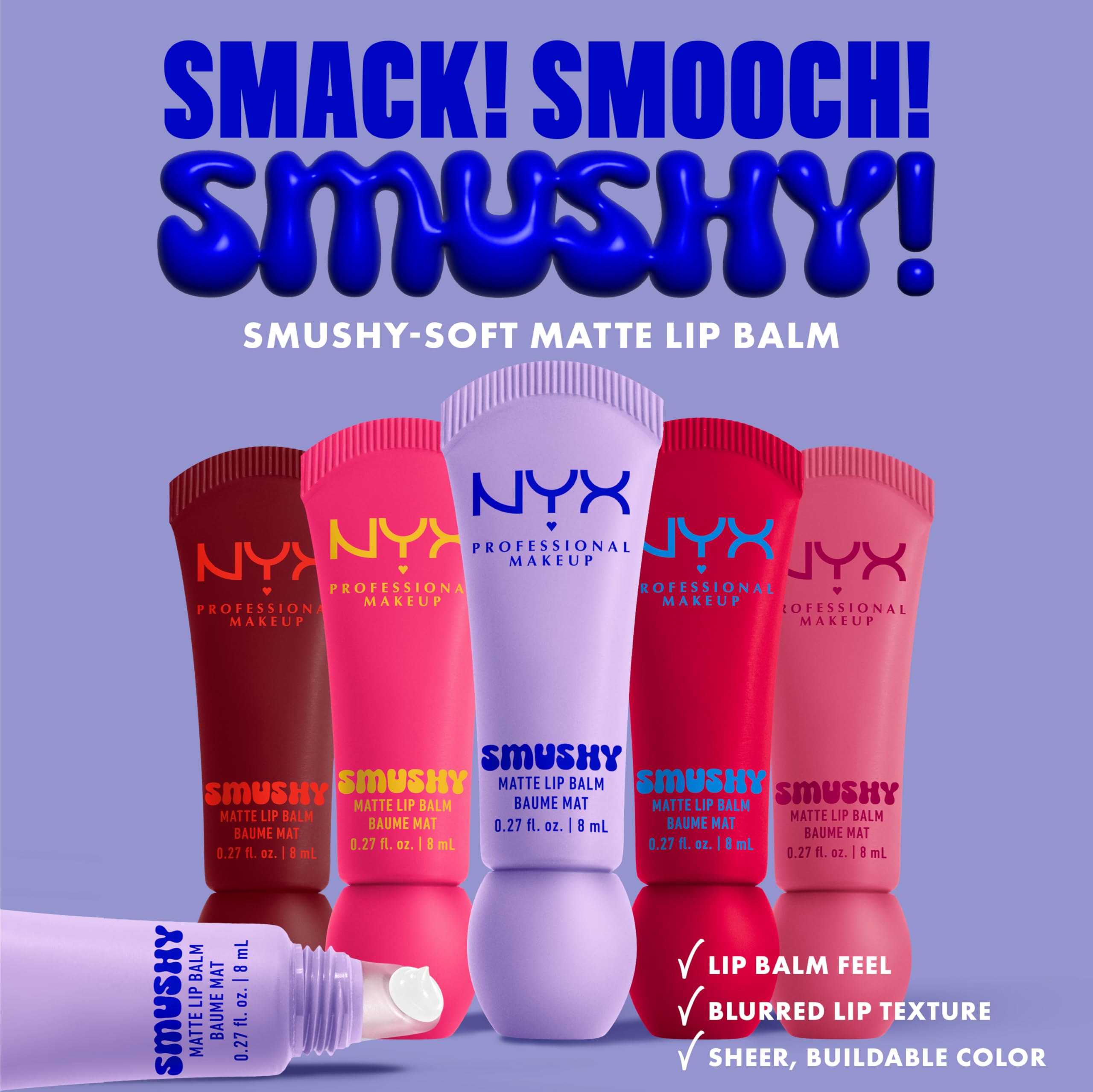 Fórmula vegana de NYX Smushy Matte Lip Balm cuida labios y ofrece color ligero.