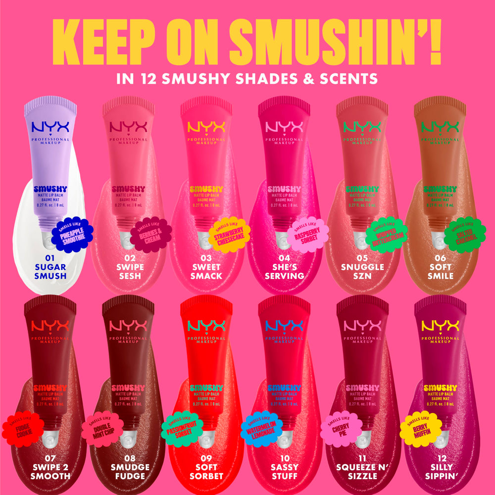 Uso diario fácil con NYX Smushy Matte Lip Balm en formato bálsamo cómodo.