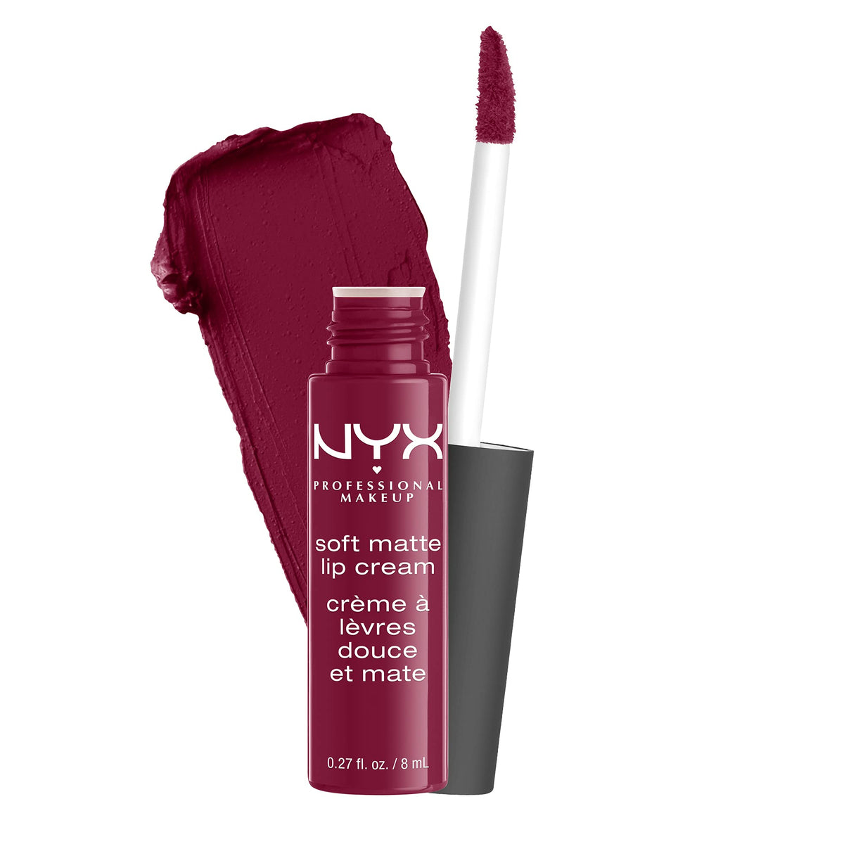 NYX Soft Matte Lip Cream Copenhagen en envase, color duradero para uso diario.