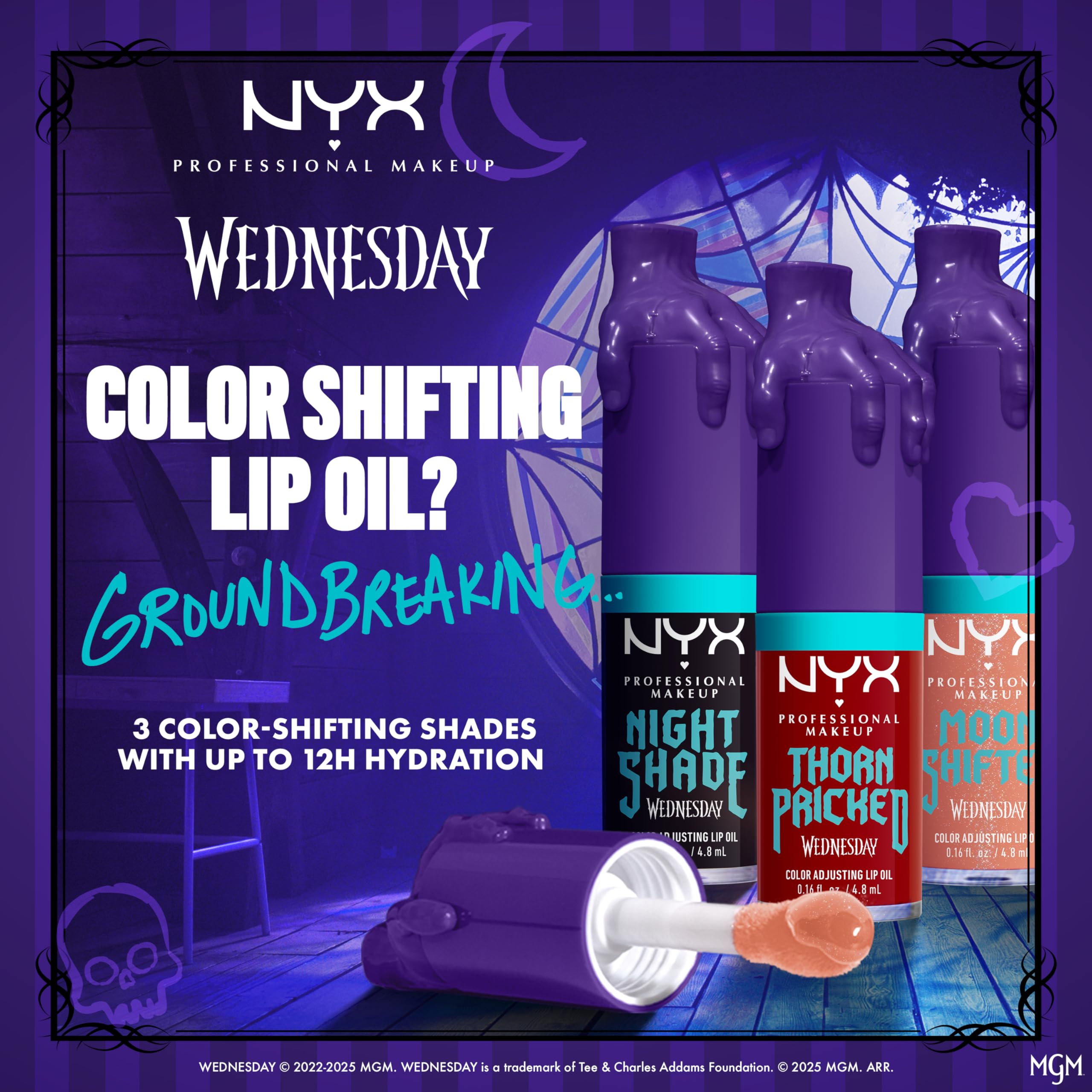 NYX Wednesday tono cambia color en un solo paso para un look misterioso.