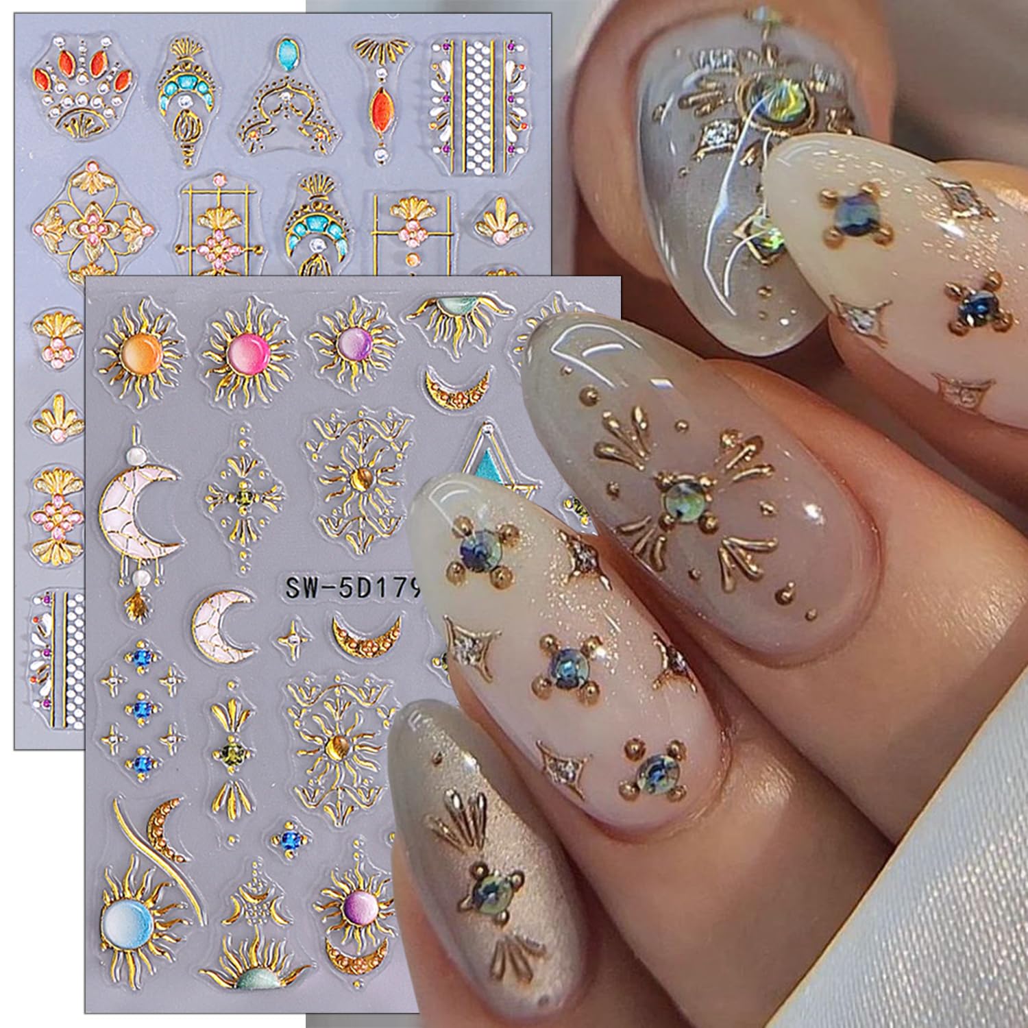 NZRAESTRS pegatinas uñas bohemias estrellas 5D, realzan uñas con brillo duradero