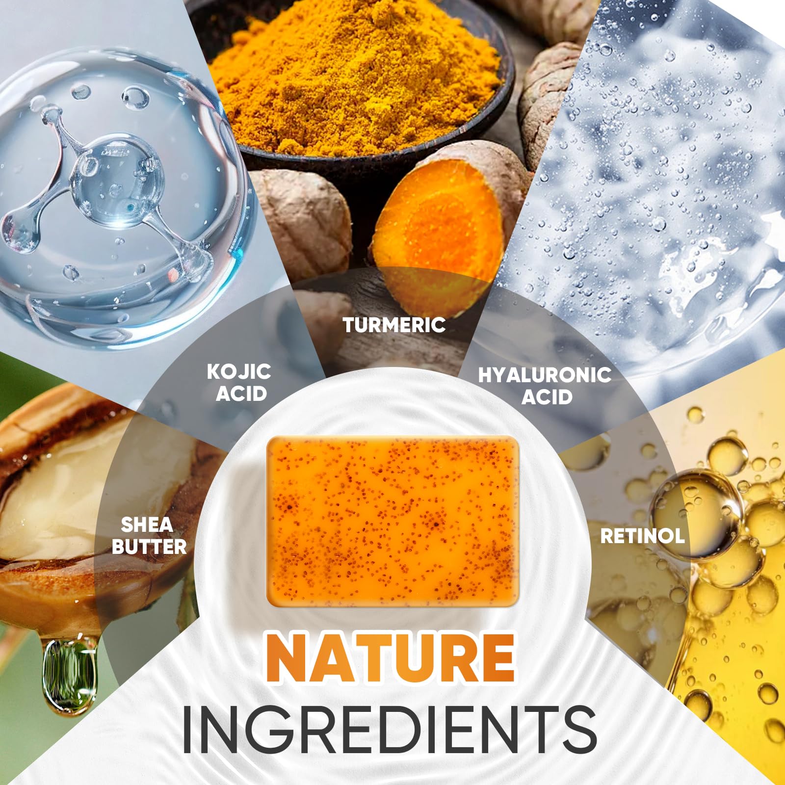 OAKDOLCHE Jabón Curcuma Kojico, ingredientes clave para nutrición de la piel.