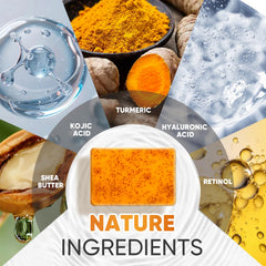 OAKDOLCHE Jabón Curcuma Kojico, ingredientes clave para nutrición de la piel.