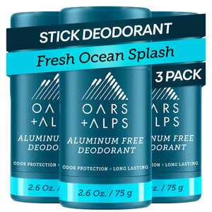 Desodorante Oars + Alps para hombre, frontal, protección duradera sin residuos blancos.